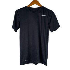The Nike Tee Dri Fit Shirt Boys Size Small Crew Neck Short Sleeve Fitted Black